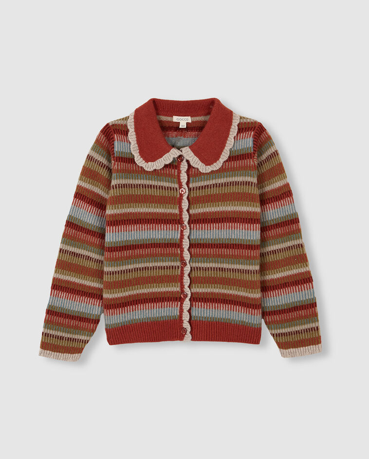 Casaco laranja com jacquard e canelado menina