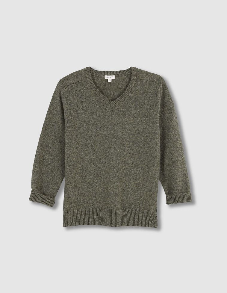 Camisola gola em V caqui