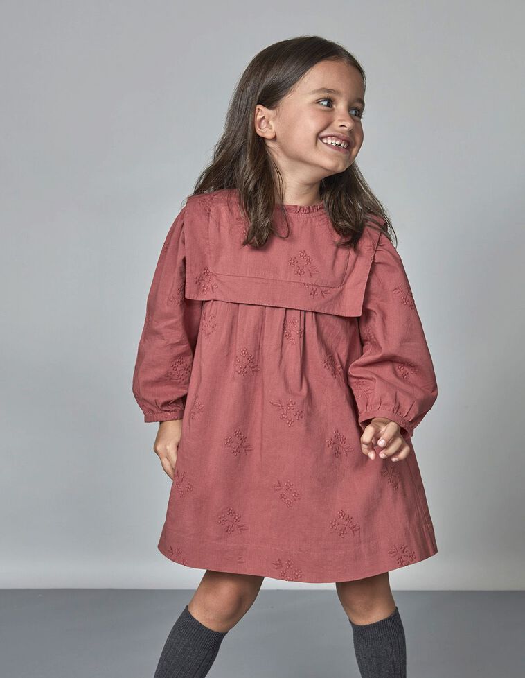 Vestido Tecido Bordado Coral Escuro