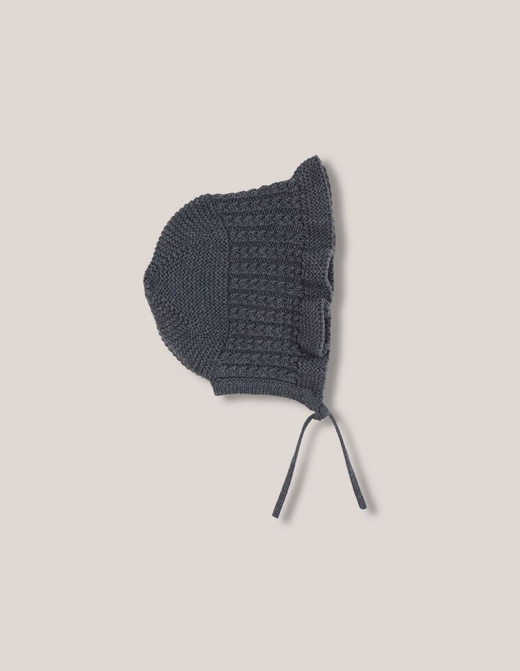 Capote en maille bobo avec laine et motifs en huit vert pétrole
