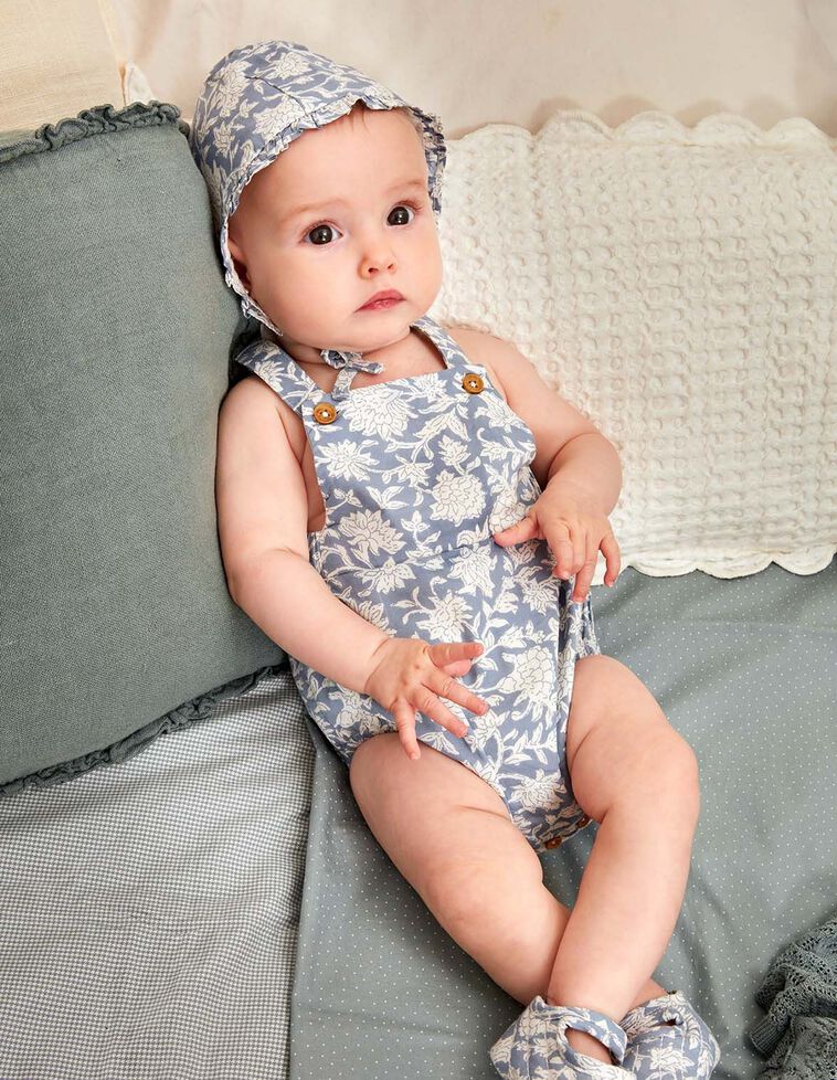Babygrow sem pernas estampado flor india azul claro