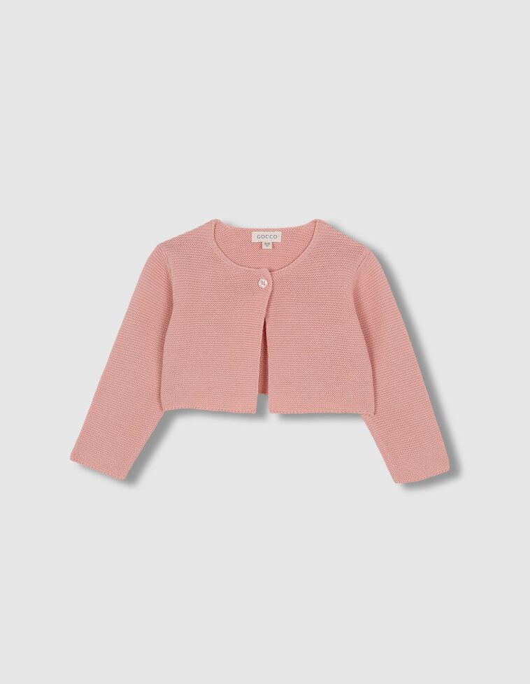 Cardigan tricot point mousse rose