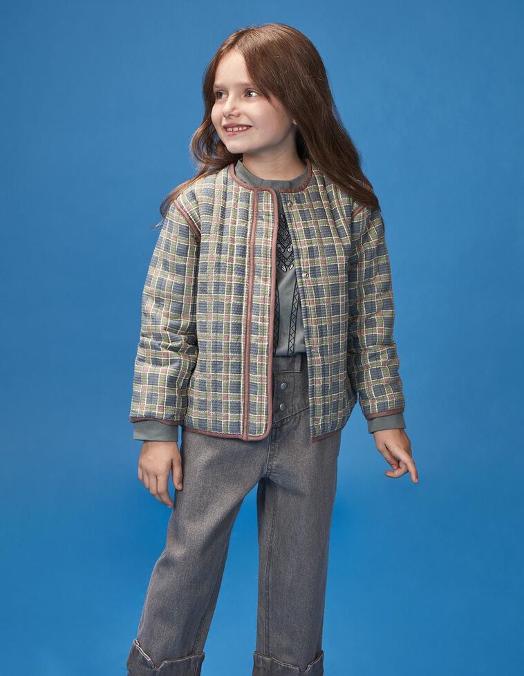 Veste matelassée à carreaux bleu clair