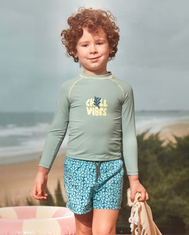 T-shirt de protection solaire Retro Flower vert