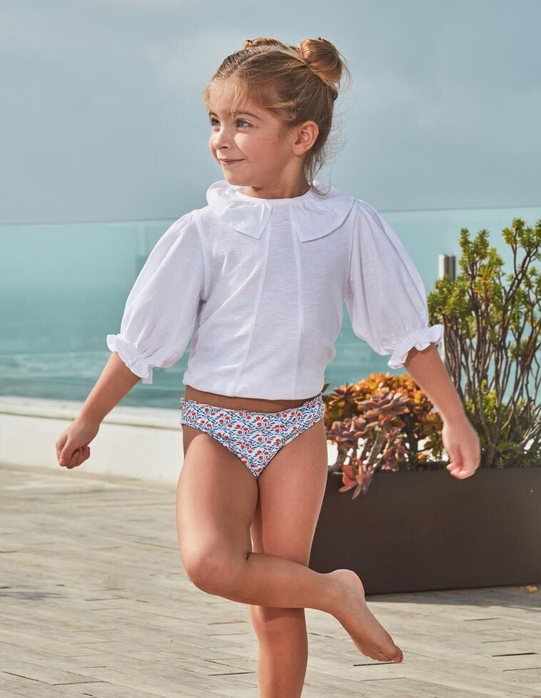 Culotte imprimé branches de fleurs blanches