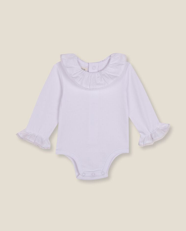 Body bianco a maniche lunghe con colletto volant neonato