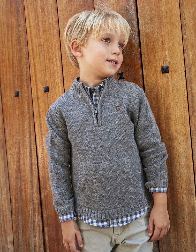 Pull en laine demi-zip gris