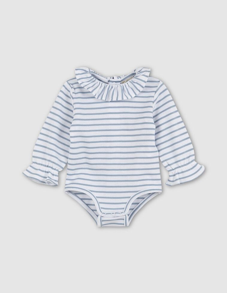 Body a righe con colletto a balza azzurro