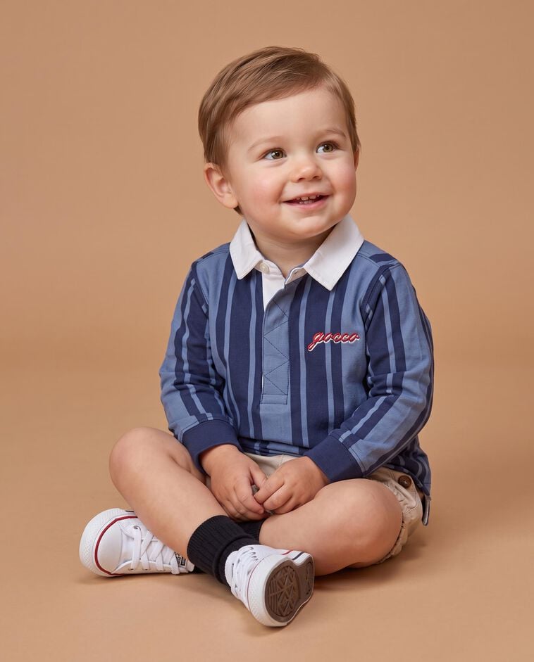 Polo azul &agrave;s riscas verticais beb&eacute;