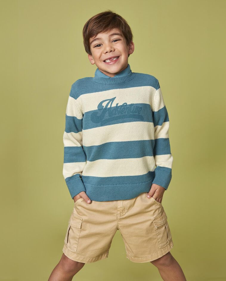 Maglione a righe con grafica blu