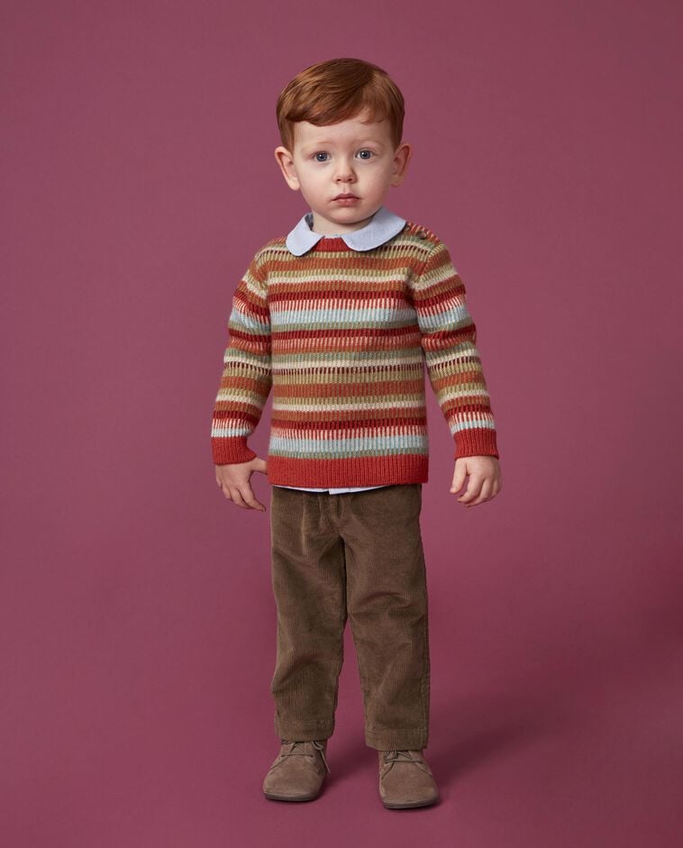 Oranger Pullover mit Jacquard- und Rippenmuster Baby