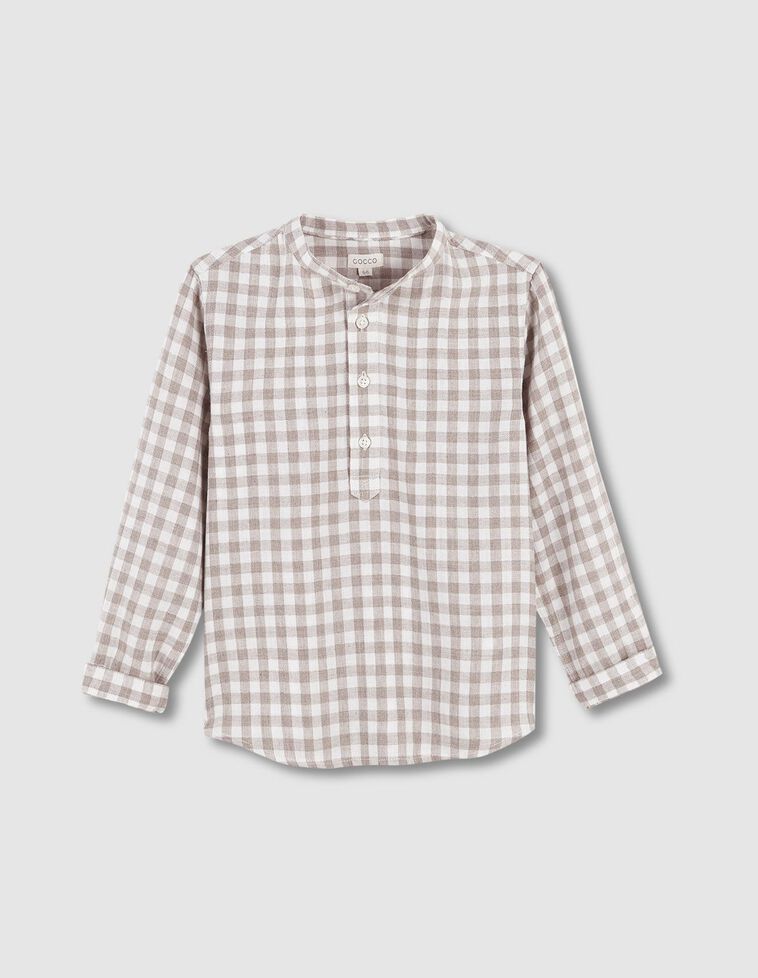 Camisa de flanela estampada c/ gola mao