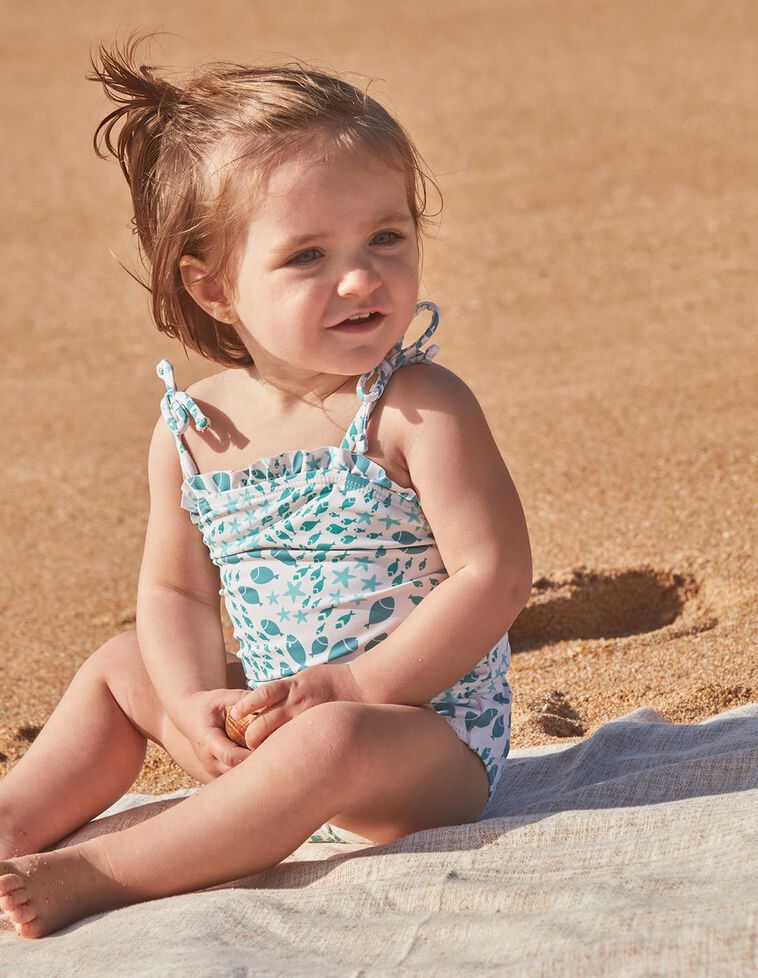 Maillot de bain blanc imprimé branches fleuries