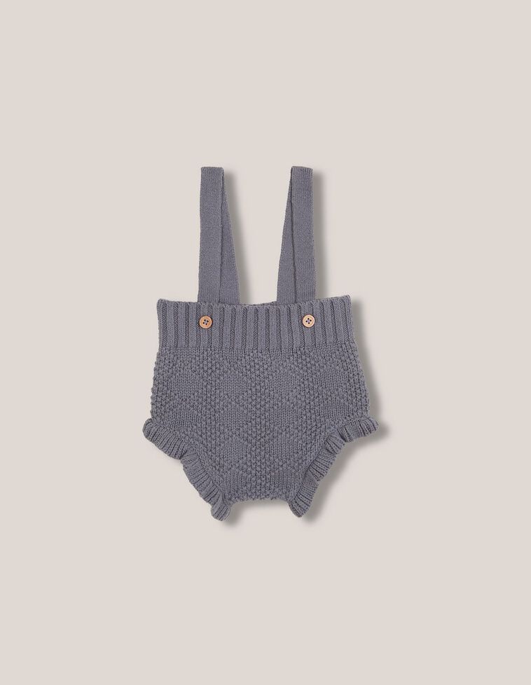 Pantalon bouffant à bretelles en maille spéciale avec laine bleu clair