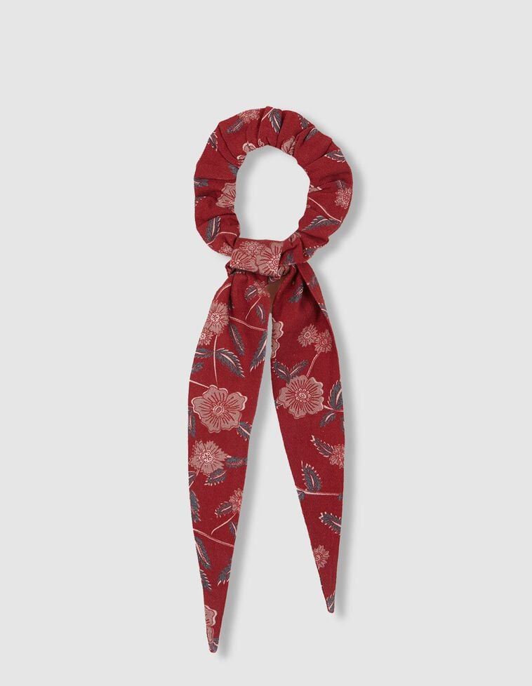 Chouchou imprimé fleurs grenat