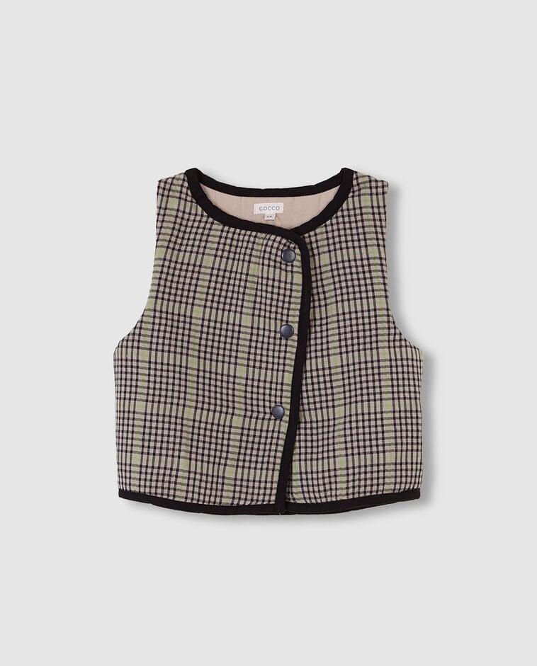 Gilet marron &agrave; carreaux fille