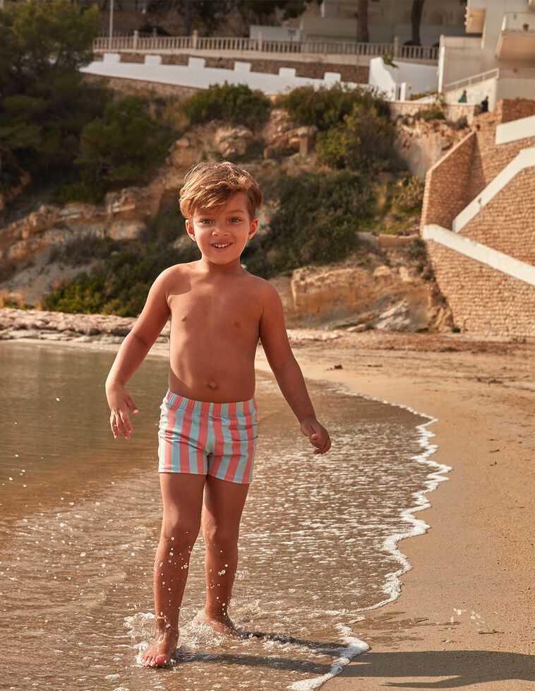 Costume da bagno in lycra a righe larghe color corallo