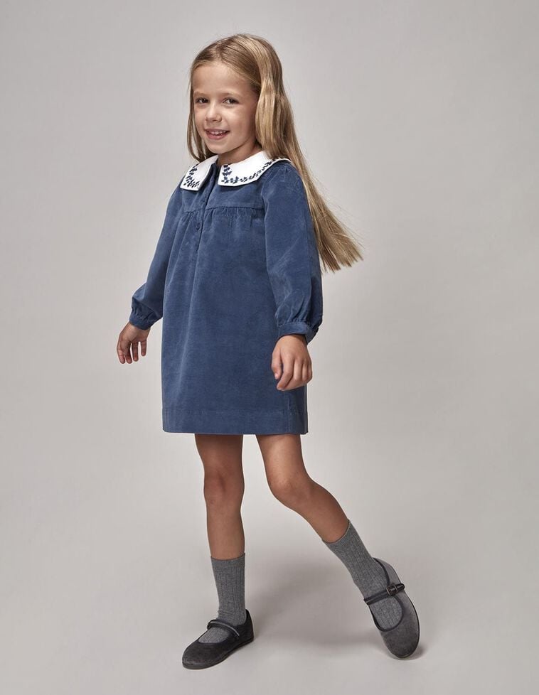 Robe à col brodé bleu