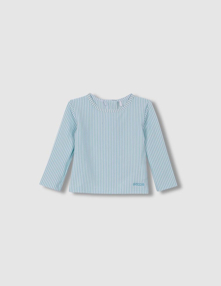 T-shirt com proteção e padrão de riscas nas cores azul e branca