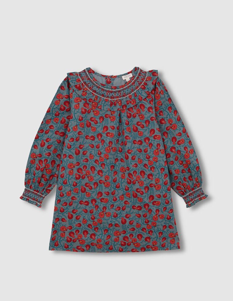Robe à col nid d'abeille fait main bleu clair
