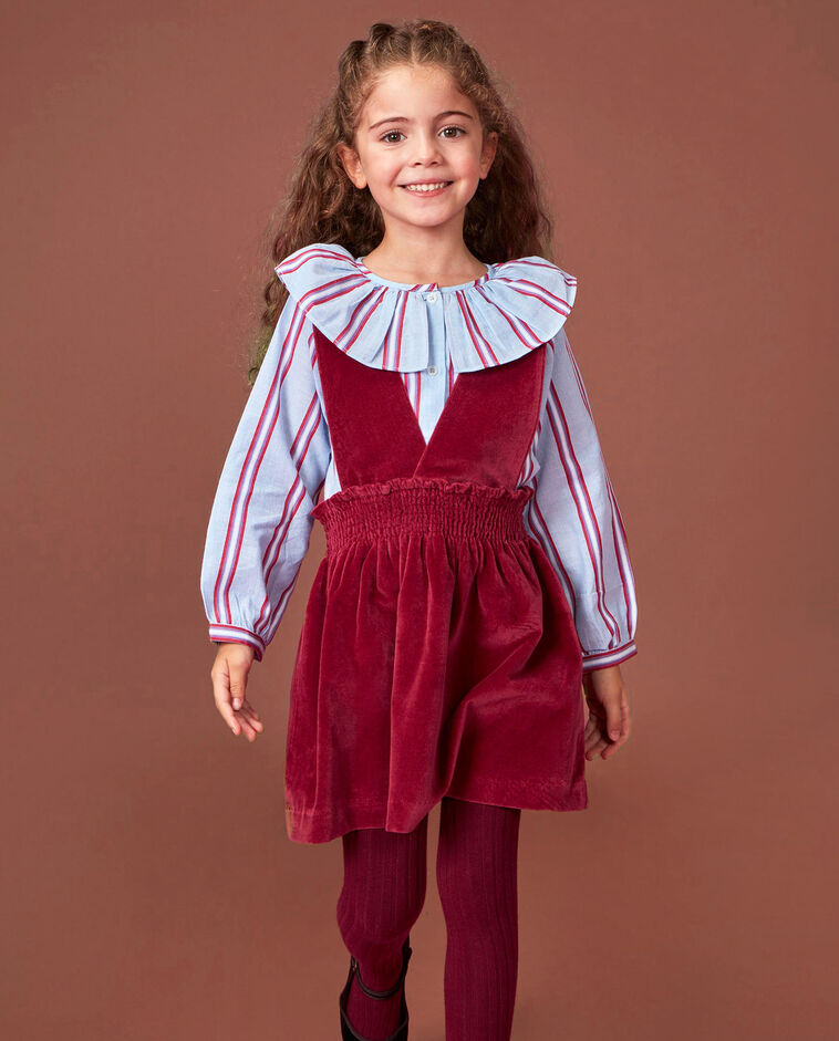 Camisa rosa &agrave;s riscas com gola grande menina
