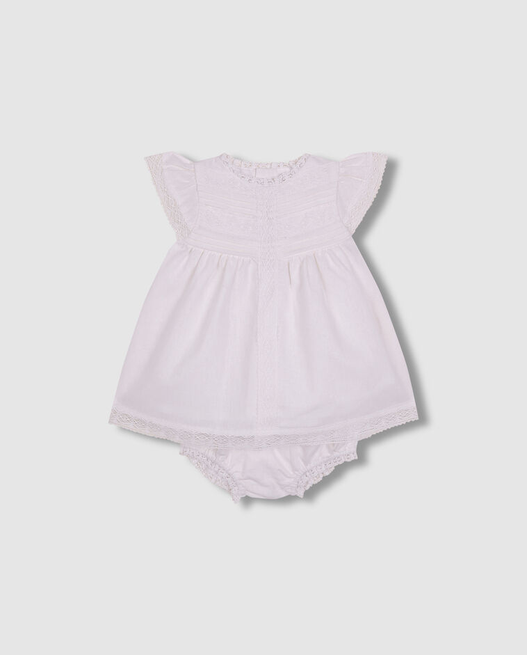 Robe en lin &agrave; bretelles brod&eacute;es blanche