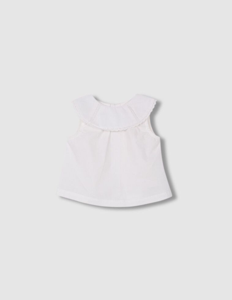 Blusa com gola com fitas bordadas  esbranquiçada