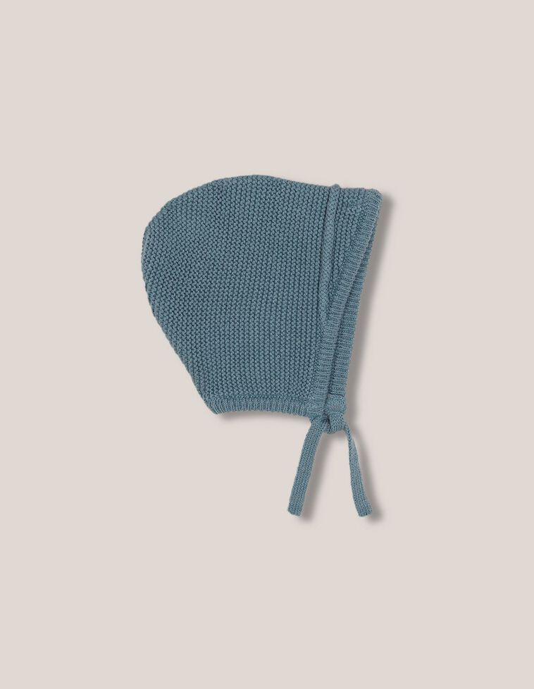 Bonnet type capuche en tricot point de riz bleu clair