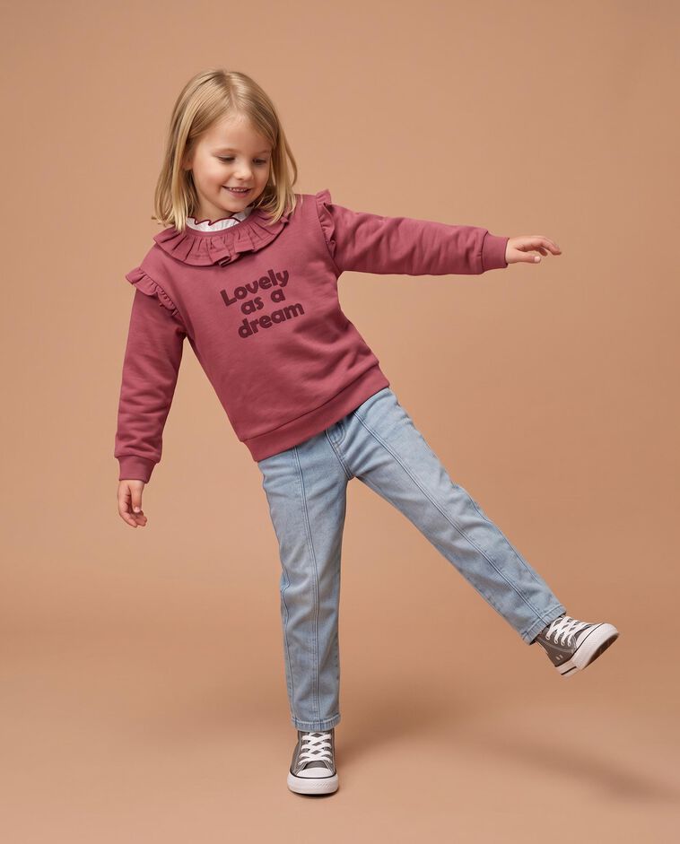 Sweat rose avec col &agrave; volants fille