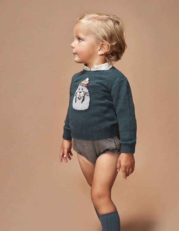 Maglione con foca verde petrolio