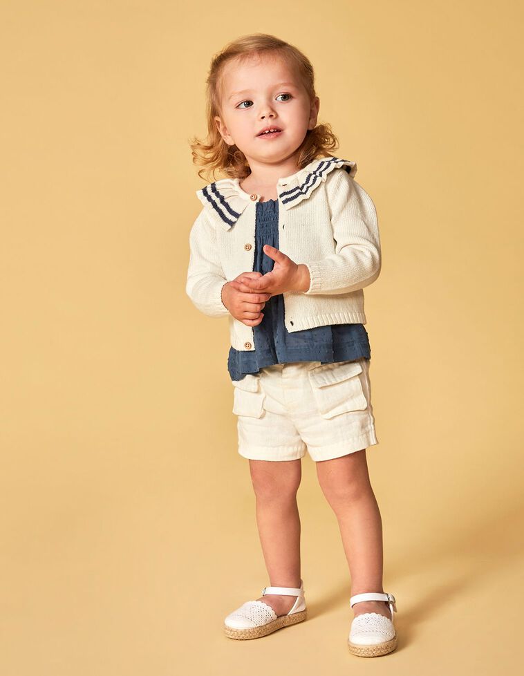 Giacca con collo plissettato color bianco sporco 