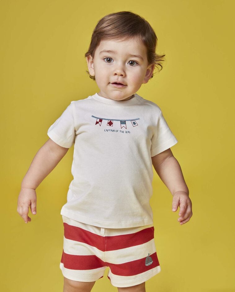 T-shirt imprim&eacute; drapeaux nautiques blanc