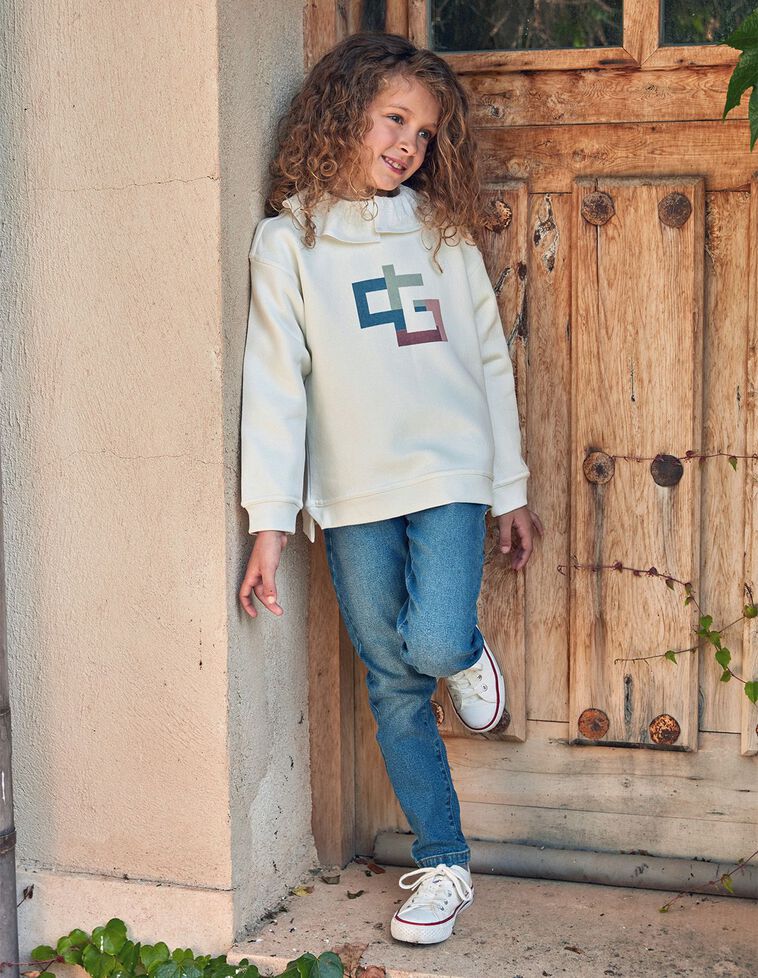 Felpa Scollo Rotondo Con Logo Bianco Sporco