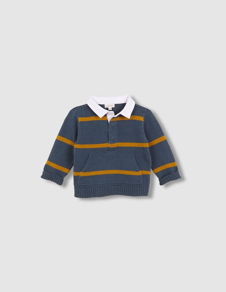 Pull polo à rayures avec laine verte
