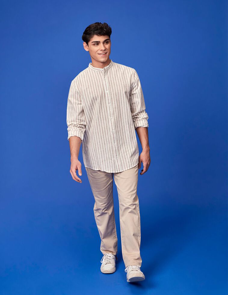 Camicia a righe color bianco sporco e marsala