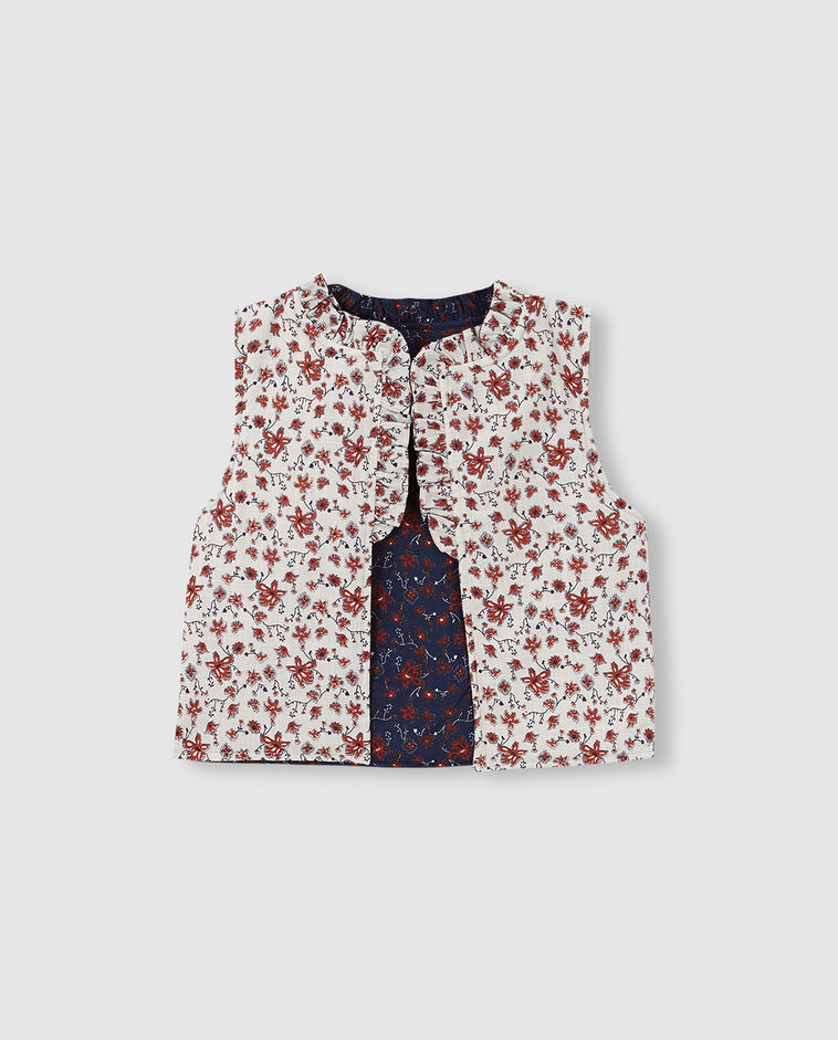 Gilet blu reversibile a fiori bambina