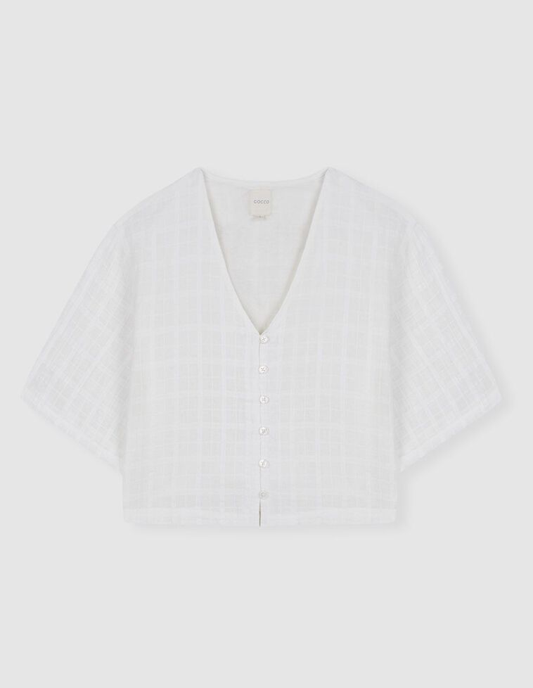 Camisa de manga curta dobby com botões na cor branco