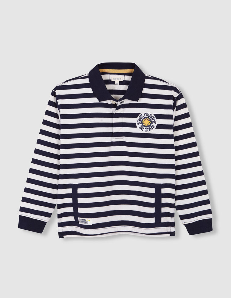 Polo rayé avec patch Paris blanc