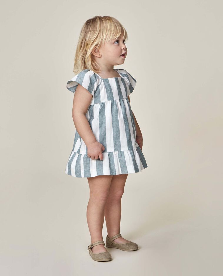 Robe en lin &agrave; rayures vertes