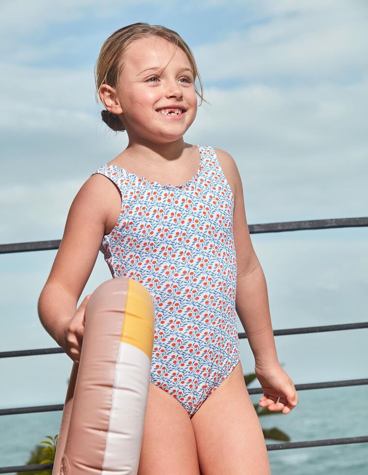 Costume da bagno con stampa mazzo di fiori bianco