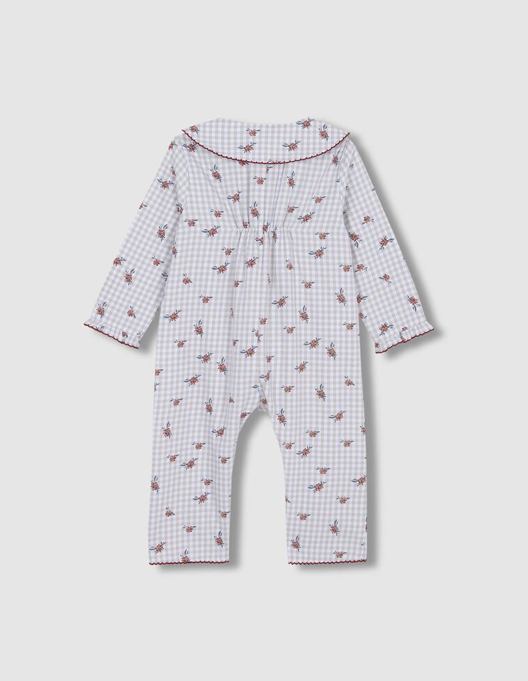 Pyjama mit Mini-Karos mit Kontrast-Paspelierung in Neublau 