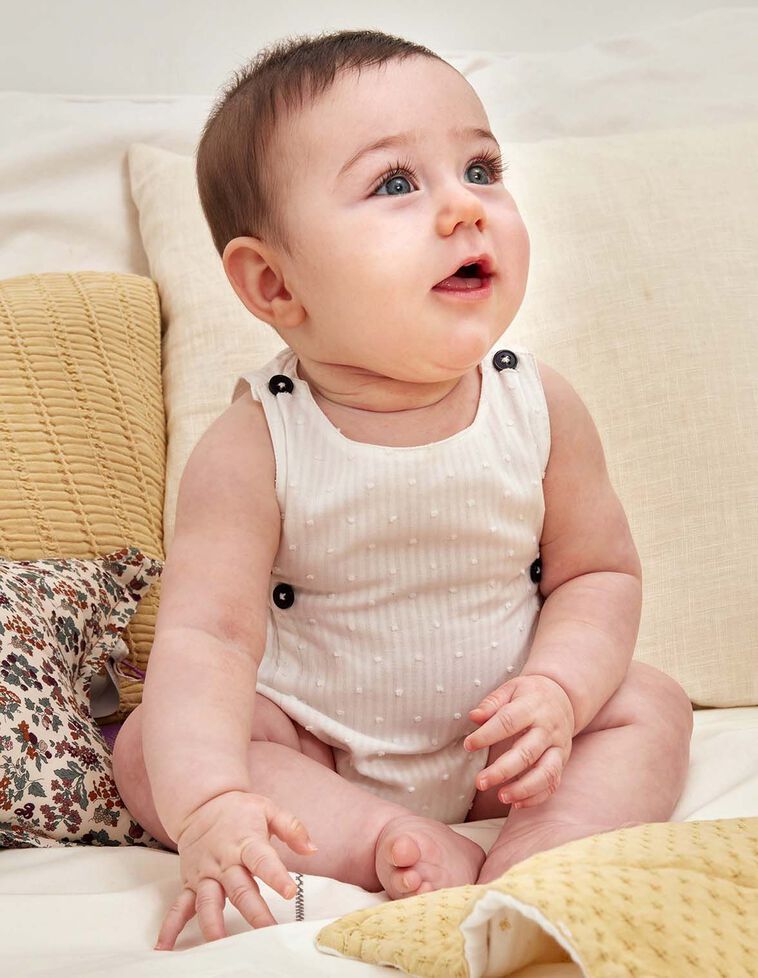 Babygrow sem pernas com botões a contraste branco