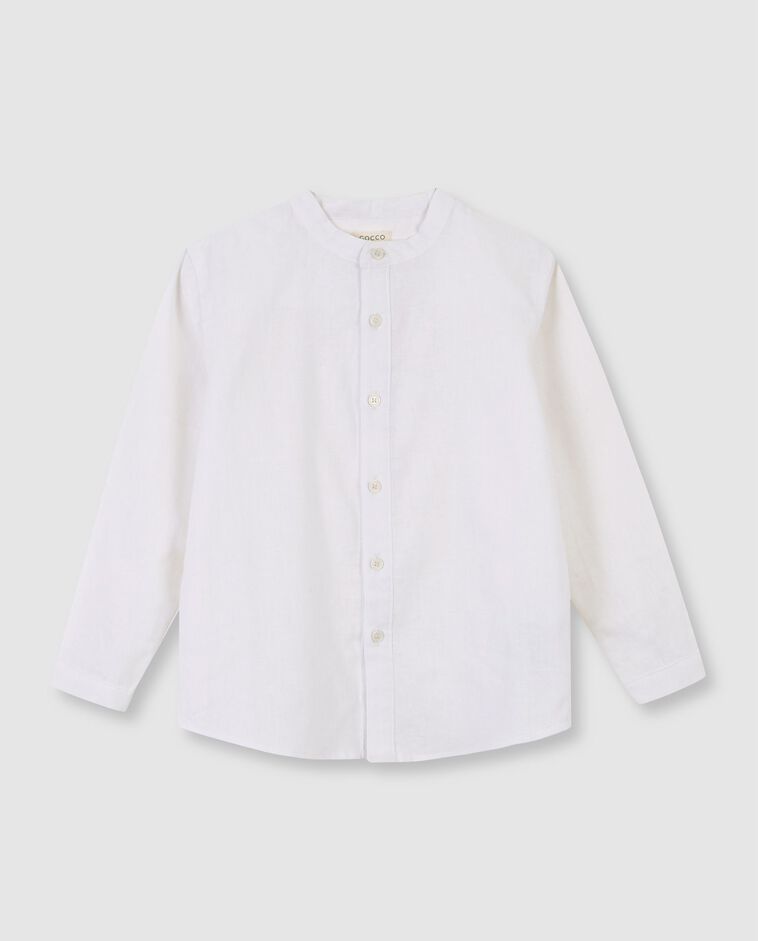 Chemise en lin unie col mao blanche