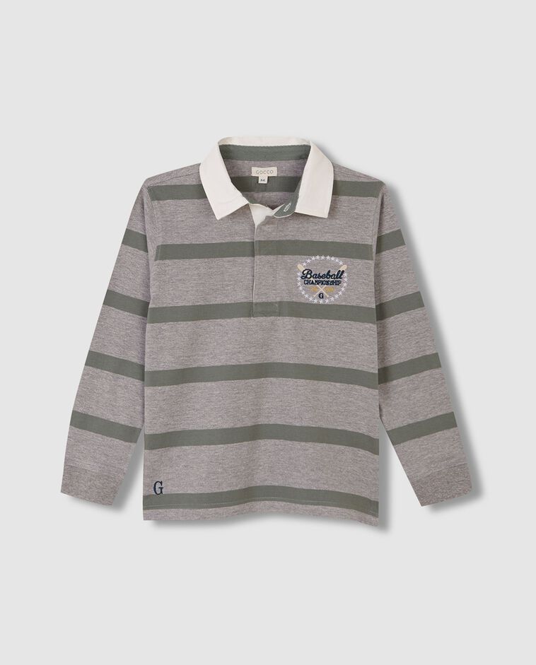 Polo gris &agrave; rayures avec broderie gar&ccedil;on