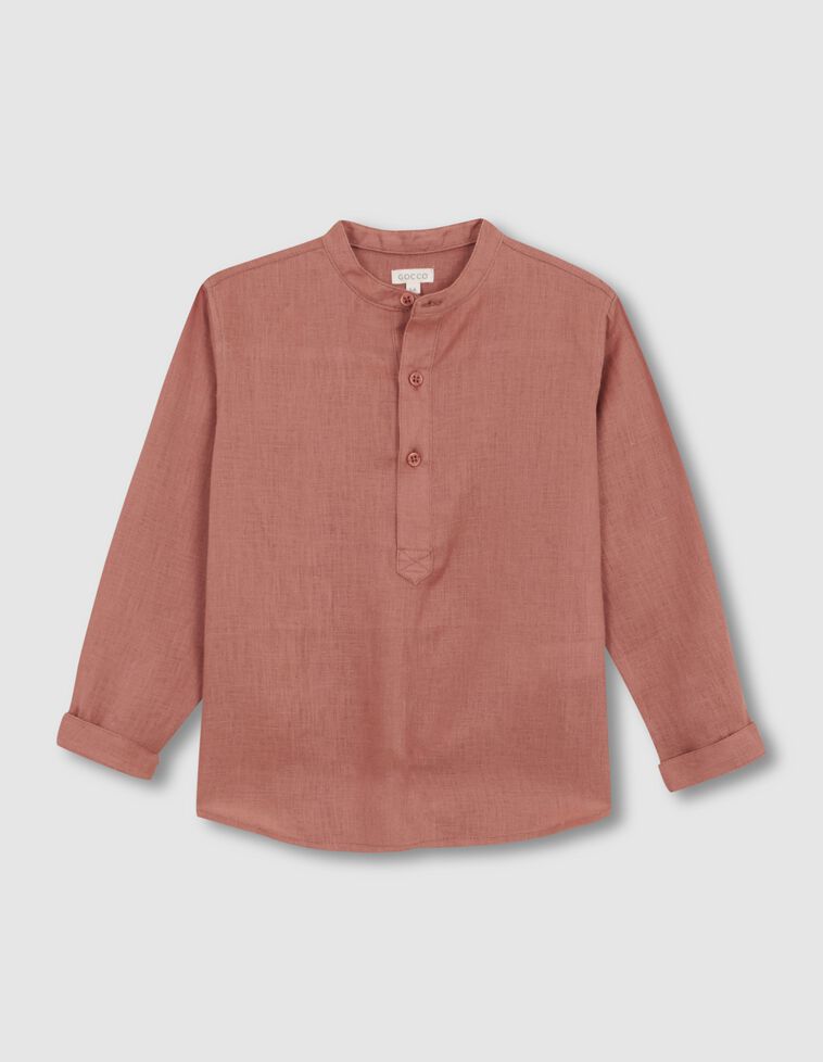 Camicia di lino con colletto alla coreana rosa
