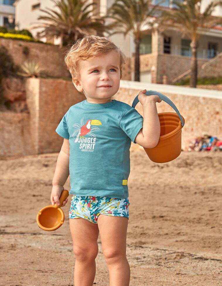 T-shirt com estampado de tucanos  verde  