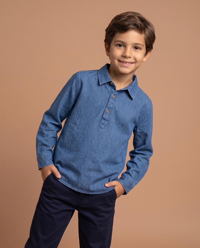 Camisa ganga azul claro menino