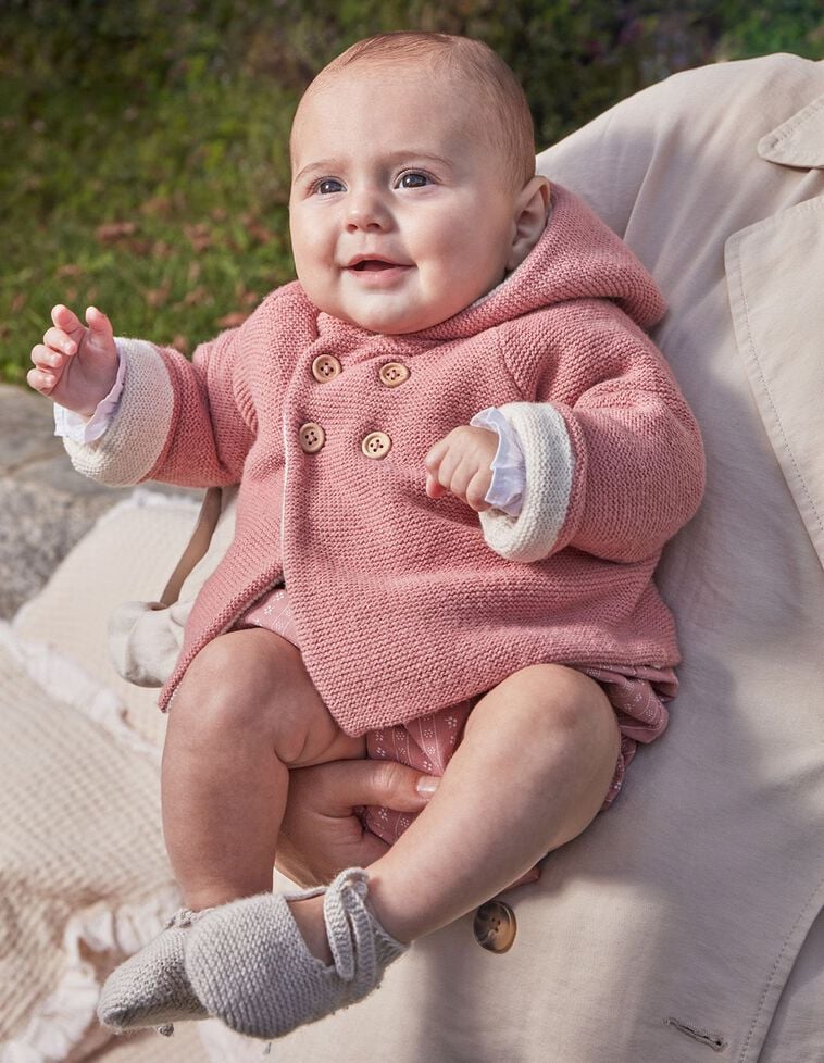Manteau R&eacute;versible En Maille Corail Clair