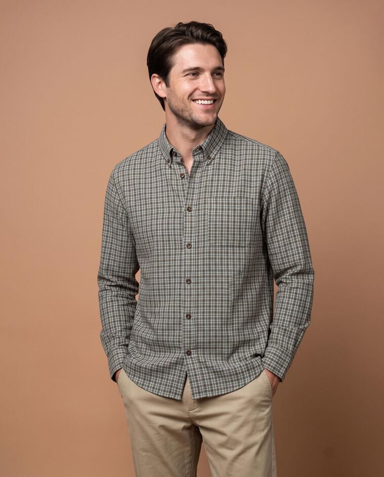 Camisa cinza de xadrez vichy pai