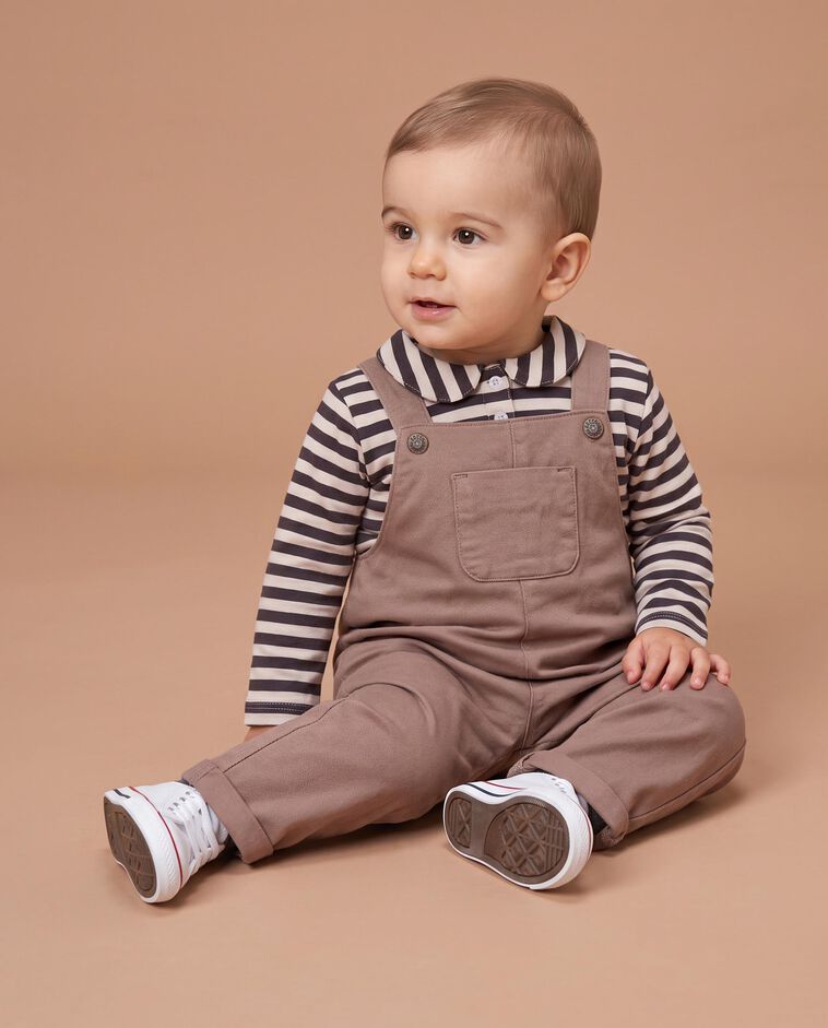Salopette marron en serg&eacute; b&eacute;b&eacute;